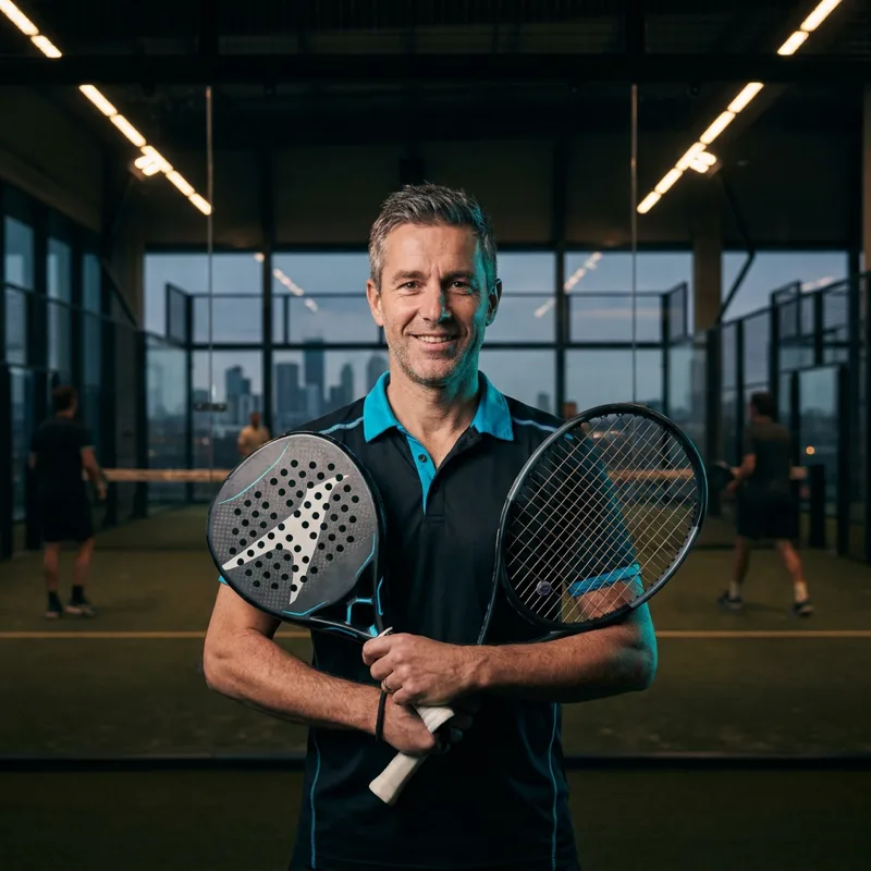 Entrenador personal de tenis de Padel & Spa Gorbeia con raquetas de tenis y pádel